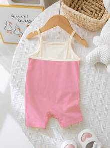 SHEIN Bộ đồ thể thao phong cách giản dị cho bé gái, họa tiết da báo số 24, màu hồng, quần yếm không tay, phù hợp cho mùa xuân và mùa hè - Nhiều màu - Xem 2