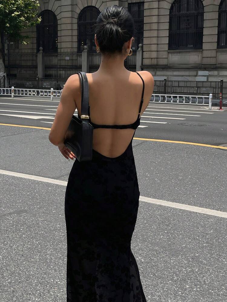 Women's Summer Lace & Mesh Sheer Sexy Backless Black Dress Cruise Outfit For Women