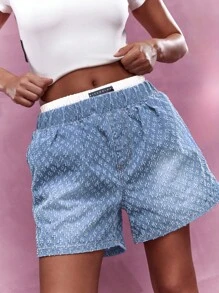 MISSGUIDED Denim Shorts mit Gummibund, vintage säuregewaschene Shorts im Western-/Boho-Stil, leger, hochgeschnitten, für Sommerfestivals - Blau - Übersicht 3
