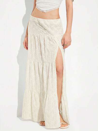 Roylia Váy xòe không đối xứng xẻ cao thanh lịch, thêu họa tiết cạp trễ dành cho nữ, thích hợp cho kỳ nghỉ