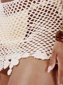 MUSERA Plus Size Crochet Fitted Mini Skirt Cover Up Swim, Holiday, Sexy, Cute - Apricot - View 6