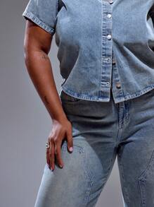 MUSERA Plus Size Women Low Rise Seam Detail Wide Leg Denim Jeans Summer Streetstyle Vacation Holiday 90's Y2k Cute Casual City Muse