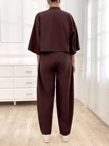 EURMUSE Women's Cozy Curve Two Pieces Sets, Summer, Casual - Brown - View 7