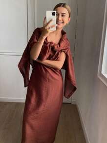 DAZY Ensemble 2 pièces chemise col femme couleur unie + robe - Rouge - Voir 6