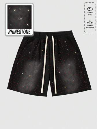 Street Life Pantaloncini casual da uomo con vita con coulisse e decorazione in strass con stampa