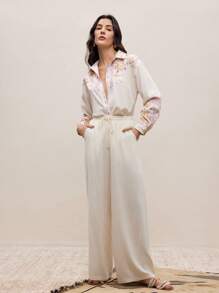 Modelyn Camisa elegante de manga larga con botones al frente y estampado floral para oficina para mujer - Multicolor - Ver 4