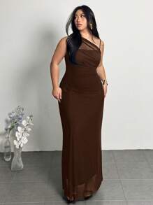 Firerie 大码女式优雅简约时尚基本款 Ins 风格连衣裙，适合办公室、工作场所、通勤、网红、音乐节、海滩旅行、无袖、透视、不对称下摆、合身、修身、超长