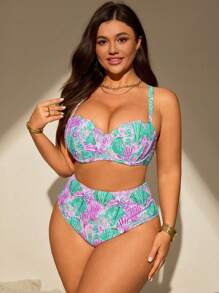 Swim Vcay 加大码女式贝壳印花加厚罩杯连体泳衣，适合海滩度假 - 彩色 - 查看 5