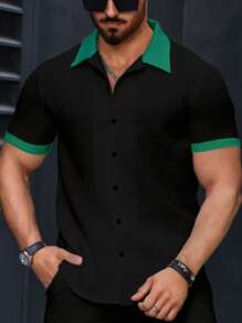 Manfinity Homme Men's Casual Colorblock Short Sleeve Shirt, Summer