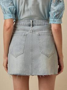 Anewsta Chân váy bút chì đính đá túi thời trang hiện đại thanh lịch dành cho nữ màu xanh - Rửa nhẹ - Xem 2