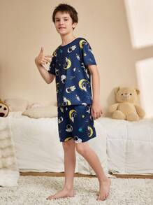 SHEIN 宇航员数码印花男童睡衣套装