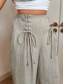 SHEIN EZwear Plus Size Women Summer Vacation Colorful Button Pants Graduation,Back To School,Teacher Outfits For Women - Black - View 3