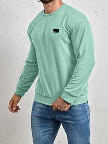 Manfinity Homme Loose Men's Letter Patched Detail Sweatshirt, Long Sleeve Top - Green - View 4