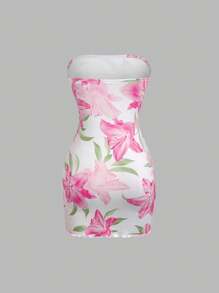 Sweetra Women's Knitted Floral Sexy Bandage Wrap Mini Dress, Bodycon Skirt Style, Suitable For Spring, Summer, Autumn