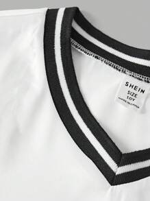 SHEIN Girlism Conjunto informal de 2 piezas para niñas preadolescentes con camiseta holgada de manga larga con estampado y pantalones con detalle de lazo a los lados - Blanco y Negro - Ver 8
