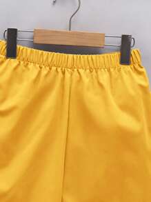 Bộ 2 áo phông cổ tròn và quần short họa tiết dễ thương phong cách đại học thường ngày cho bé trai tuổi teen, thích hợp mặc khi đi làm, đi học, thường ngày, đồ thể thao, mùa xuân/hè - Màu vàng - Xem 4
