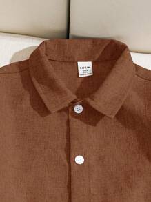 Ensemble 2 pièces pour garçon préadolescent, chemise à col polo manches courtes ample de couleur unie et pantalon long