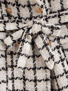 Ellevyn Plaid Pattern Raw Trim Belted Tweed Vest Overcoat In Fall/Winter - Multicolor - View 5