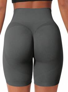 SHEIN Sport Studio Einfarbige Shorts mit hoher Taille, nahtlos, elastisch, für Sport und Training