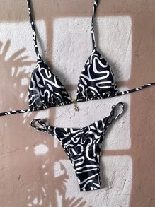 Swim Chiccia Bikini Seksi Wanita Warna Polos dengan Tali Bahu Tipis untuk Liburan Pantai Musim Panas - MultiWarna - View 2