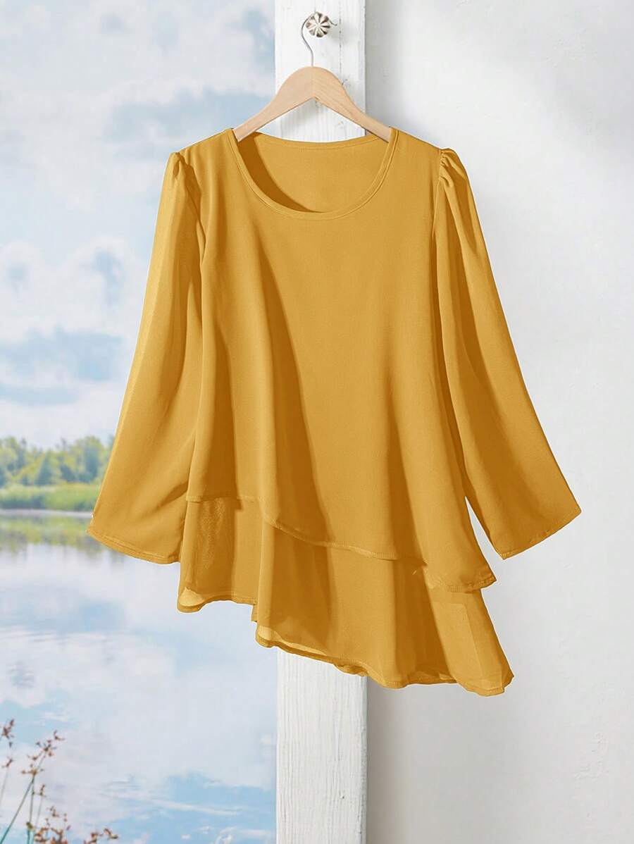 EMERY ROSE Áo sơ mi nữ dài tay màu trơn, tối giản & thời trang, phù hợp cho mùa hè - Màu vàng - Xem 1