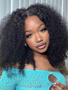 6x5 Wear&Go Kinky Lockig Bob Peruk Förblekt Limfri Peruk Äkta Hår Förskuret Spets Naturlig Hårlinje Kort Lockig Bob Peruk 250 % Densitet Spets Peruk - SNatural - Visa 6