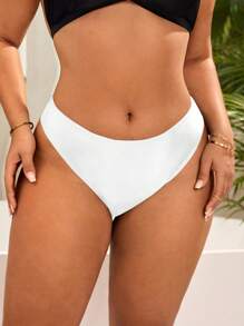 SHEIN Swim Curve 黑色寬鬆度假大尺碼女款泳裝下身 夏季適用 - 白色 - 查看 1