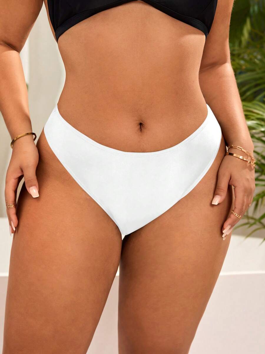 SHEIN Swim Curve 黑色寬鬆度假大尺碼女款泳裝下身 夏季適用 - 白色 - 查看 1