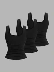 Sweetra Blusa casual de verano con cuello cuadrado, plisada, para mujer de talla grande