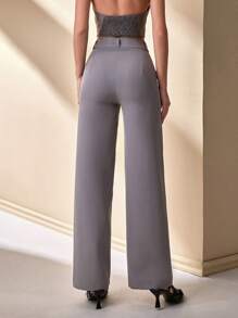 CLARA VERO Women's Solid Color Pintuck Elegant Straight Leg Trousers For Commuting - Grey - View 2
