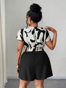 Maweii 大码女式V领多色印花无袖连体裤，适合夏季通勤和外出休闲 - 彩色 - 查看 2