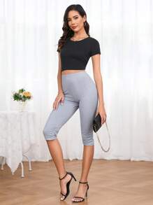 Ellevyn Ladies' 3-Piece Set Elegant Solid Ruched Skinny Capris Pants, Versatile Mother's Day - Multicolor - View 4