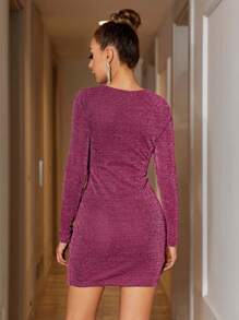 EURMUSE Elegant Sexy Glitter Bodycon Mini Dress - Dusty Pink - View 2