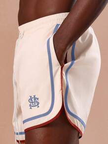 SUMWON Athletic Performance Summer Beach Volleyball Shorts Classic Retro Stripe Trim Drawstring Adjustable Waist Premium Sport Swimming Trunks Athletic Fit Mesh Lined - Multicolor - View 6