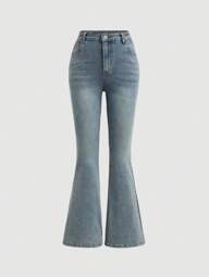 SHEIN Girlism Pantalones vaqueros acampanados simples y de unicolor para adolescentes