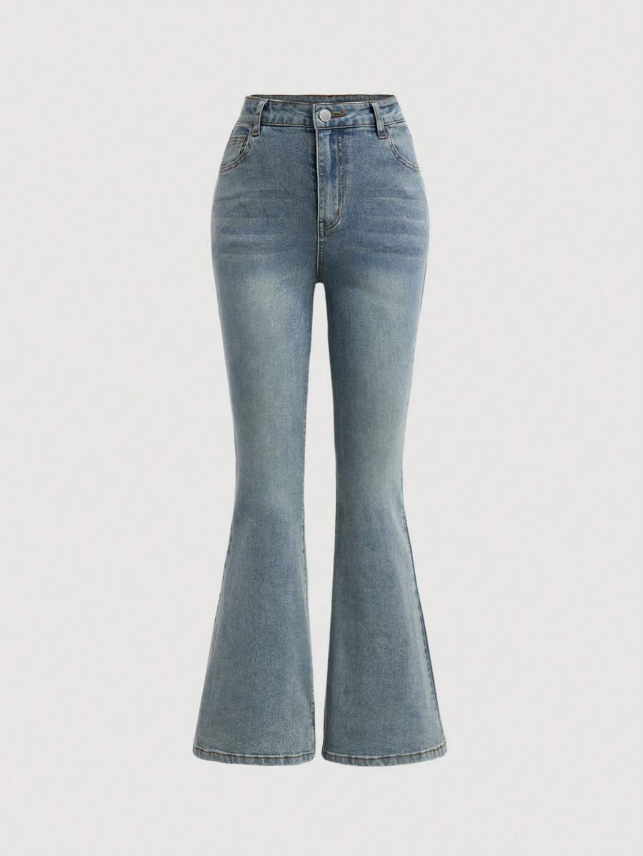 SHEIN Girlism Teen Girls' Solid Color Simple Daily Flared Jeans Trousers