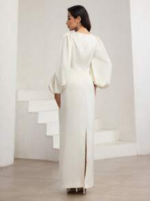Veilorie Vestido midi minimalista pero elegante y versátil con hombros descubiertos, mangas de farol y cintura ceñida