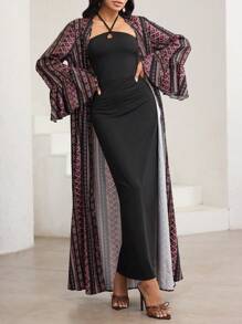 Veilorie Áo choàng tay loe họa tiết hình học cho nữ, Bộ đồ phong cách Ả Rập - Nhiều màu - Xem 4