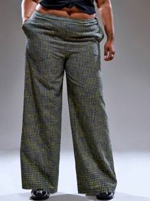 MUSERA Plus Size Women Mid Rise Elasticated Plaid Checked Wide Leg Trousers Summer Streetstyle Vacation Holiday 90's Y2k Cute Casual City Muse