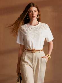 MOTF PREMIUM FAUX PEARL DETAIL EMBROIDERY T-SHIRT - White - View 7