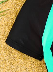 SHEIN Tween Boy Casual Sports Graphic One-Piece Swimsuit For Beach, Swimming, Surfing - Blue - View 5