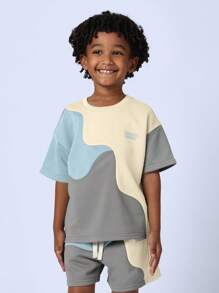 SUMWON Conjunto de verano súper suave tipo loungewear con parte superior de manga corta y cuello redondo con estampado gráfico a juego, estilo casual y cómodo de calle y deporte