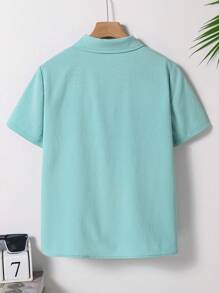 SHEIN Boys Loose Casual Textured Fabric Turndown Collar Open Front Real Pockets Design Shirt, Spring/Summer