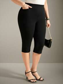 EMERY ROSE Plus Size Casual Black Skinny Knit Pants For Women