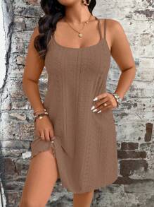 SHEIN Clasi Váy suông Jacquard trơn màu cỡ lớn cho nữ - Cà phê nâu - Xem 4