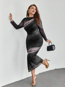 Firerie Váy dài cỡ lớn cho nữ, Váy dài tay, Váy thanh lịch, Váy hẹn hò, Váy lễ hội - màu đen - Xem 6