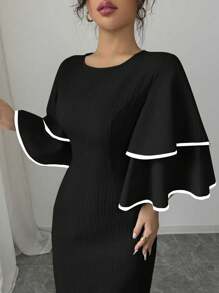 Selianne Đầm midi tay bèo nhún eo cho nữ - màu đen - Xem 5