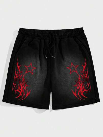 Goth Pantalones cortos casuales de verano con estampado de estrellas para hombres, Halloween