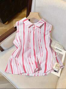 SHEIN Clasi 女士粉色条纹无袖领衬衫 - 彩色 - 查看 2