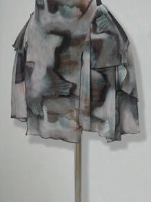 SHEIN ICON Mesh Print See-Through Asymmetrical Hem Halter Neck Tie Mini Dress,Club Outfits Women Sexy,Boho Clothes Women